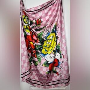 Ed Hardy Pink Floral rose Scarf NWOT